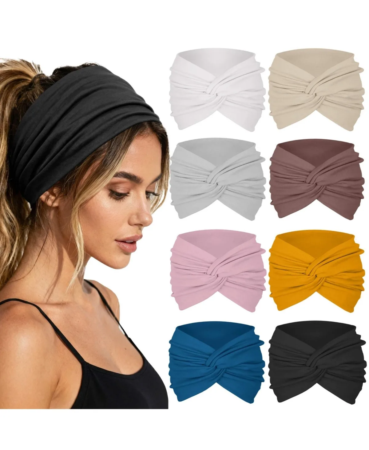 Extra Wide Stretch Multi-Use Headbands, 8-Piece Set by Sportneer