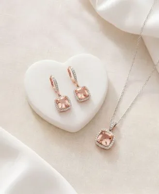 Sterling Silver Two Toned Pink Cubic Zirconia Square Halo Necklace Earrings Jewelry Collection by Genevive