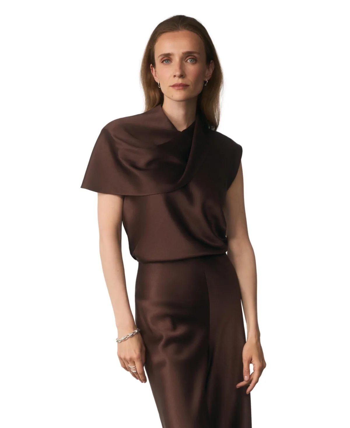 Ocana Asymmetric Sleeve Satin Blouse by The Fold