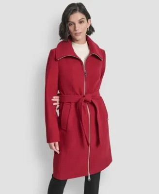 Collared Neck Belted Coat by Dkny