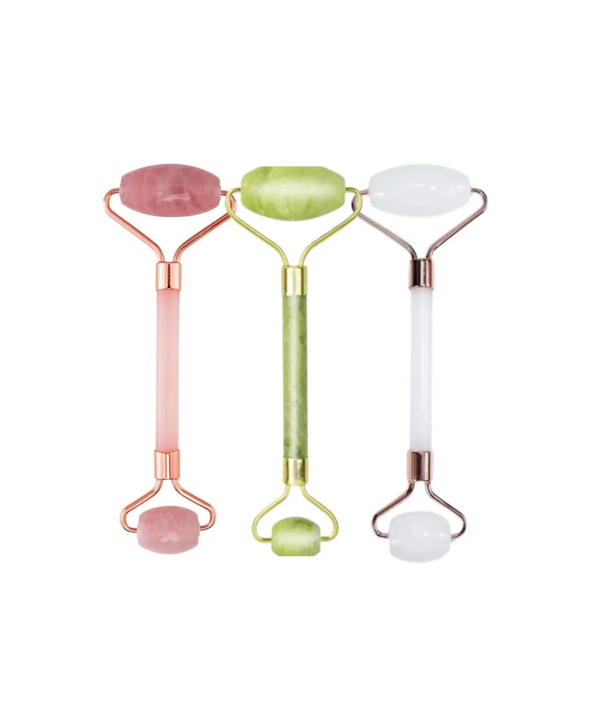 3 Pack of Rose Quartz Facial Roller, Jade Beauty Roller and Opal Anti-Aging Roller by Lovery