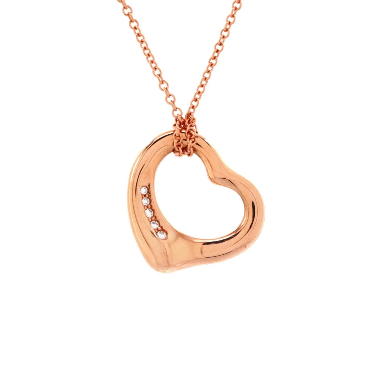 Pre-Owned Tiffany & Co Elsa Peretti Open Heart 5 Diamonds Pendant Necklace - 18k Rose Gold by Tiffany & Co.