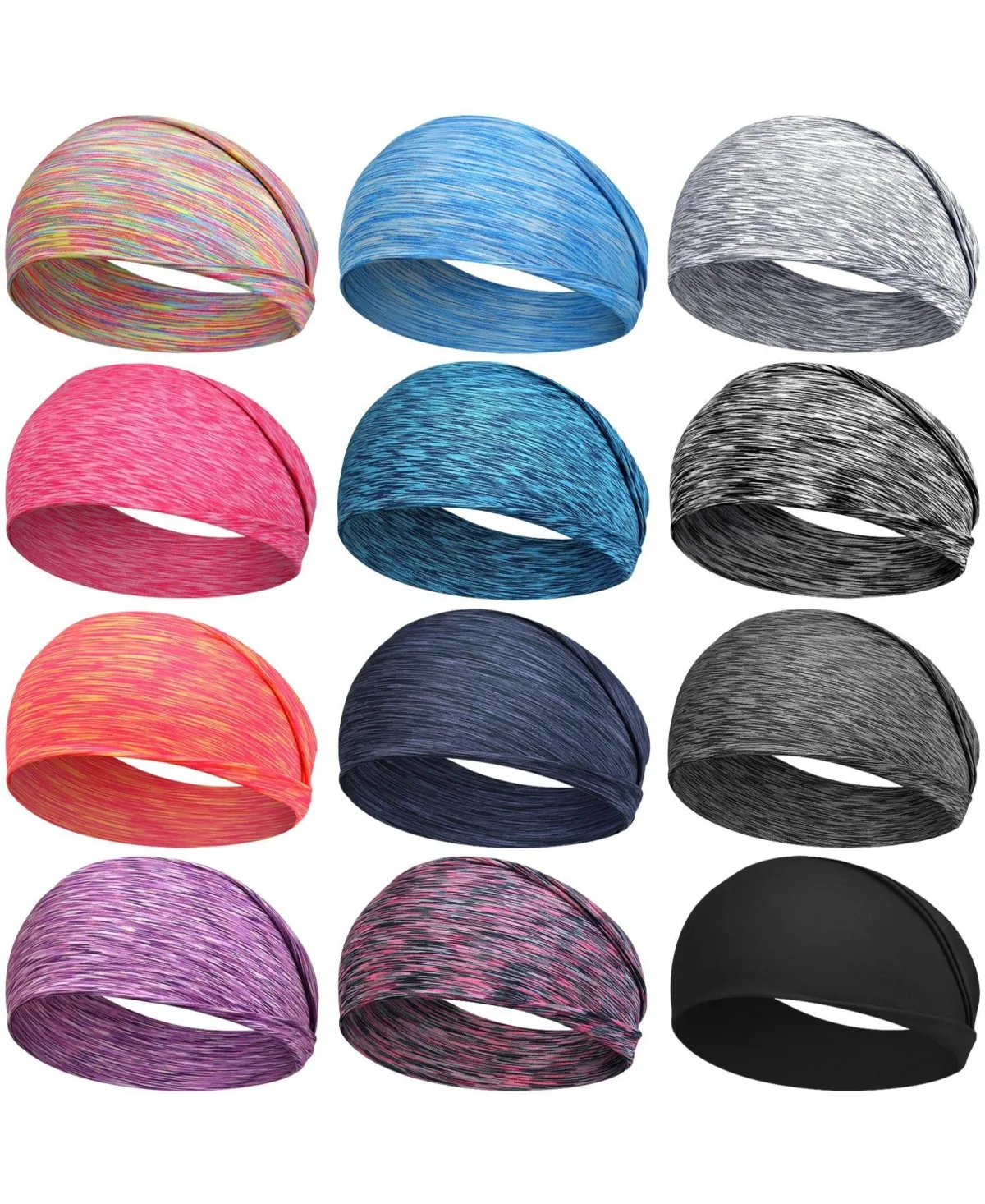 Wide-Stretchy Running Headbands, 12-Piece Set by Peneyon