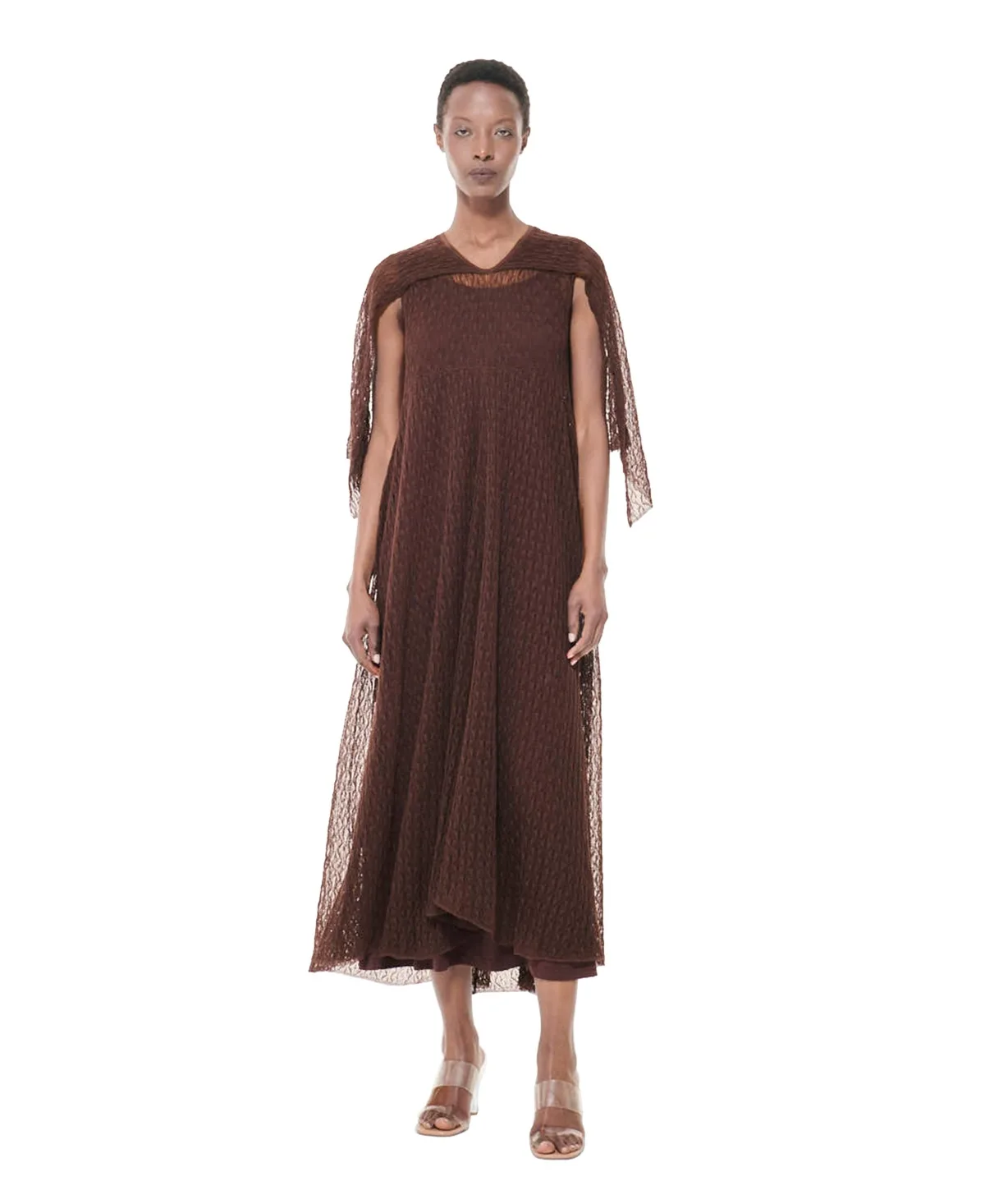 Textured Open Knit Cape Dress by Leem