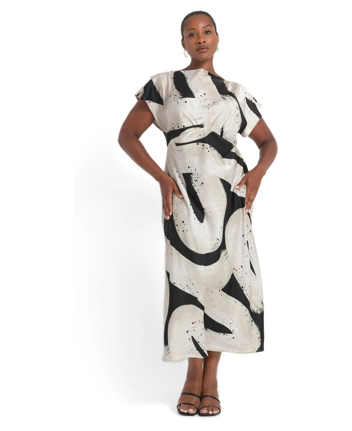Drew Printed Boat-Neck Satin Midi Dress by Estelle