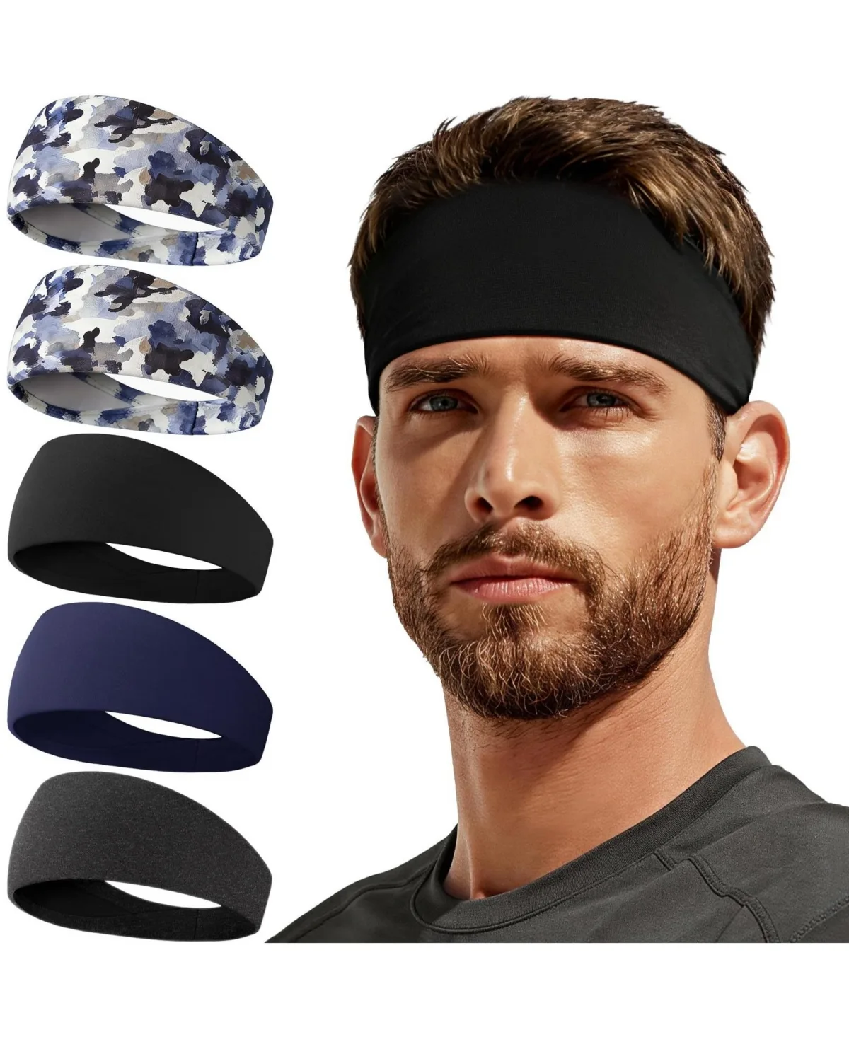 5 Pack Moisture Wicking Sports Headbands Lightweight Non Slip Workout Gear by Peneyon