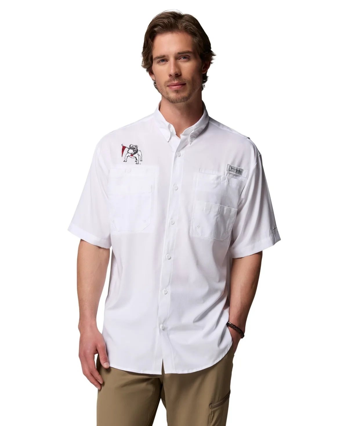 Georgia Bulldogs Tamiami Short-Sleeve Rod-Holder Button-Down Shirt by Columbia