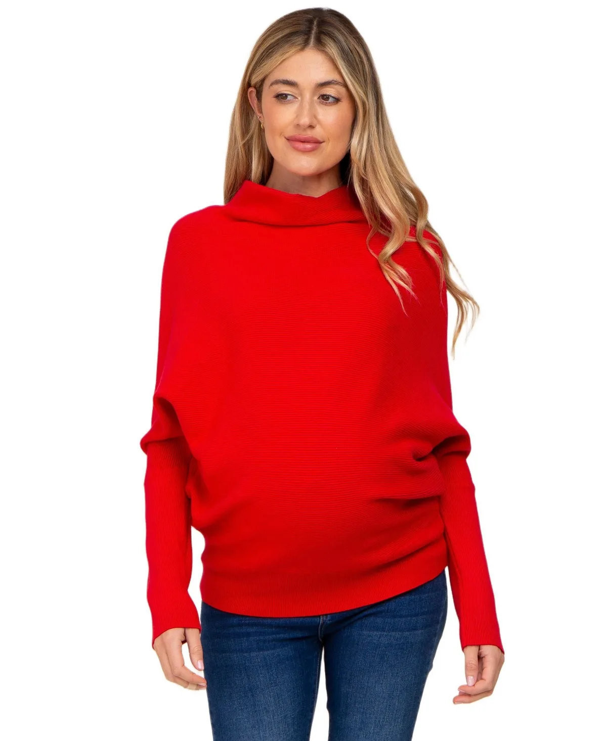 Burgundy Funnel Neck Dolman Sleeve Sweater by PinkBlush