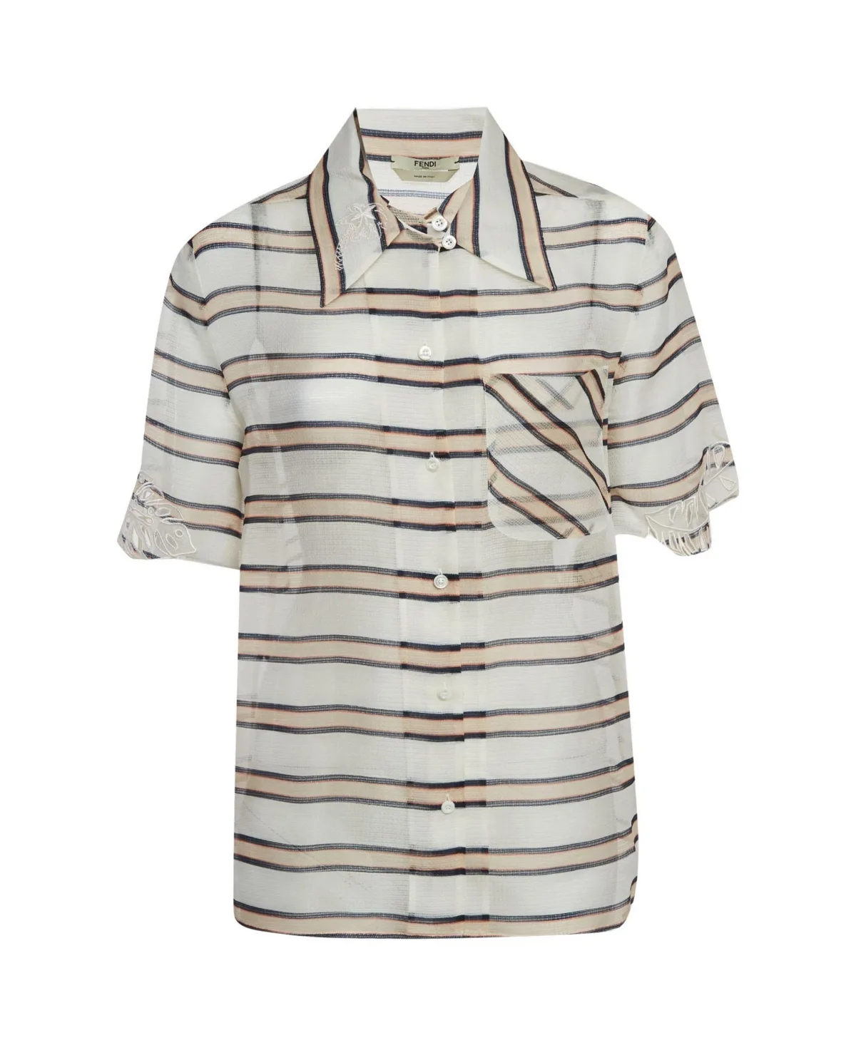 Pre-Owned Fendi Striped Silk Embroidered Short Sleeve Shirt by FENDI