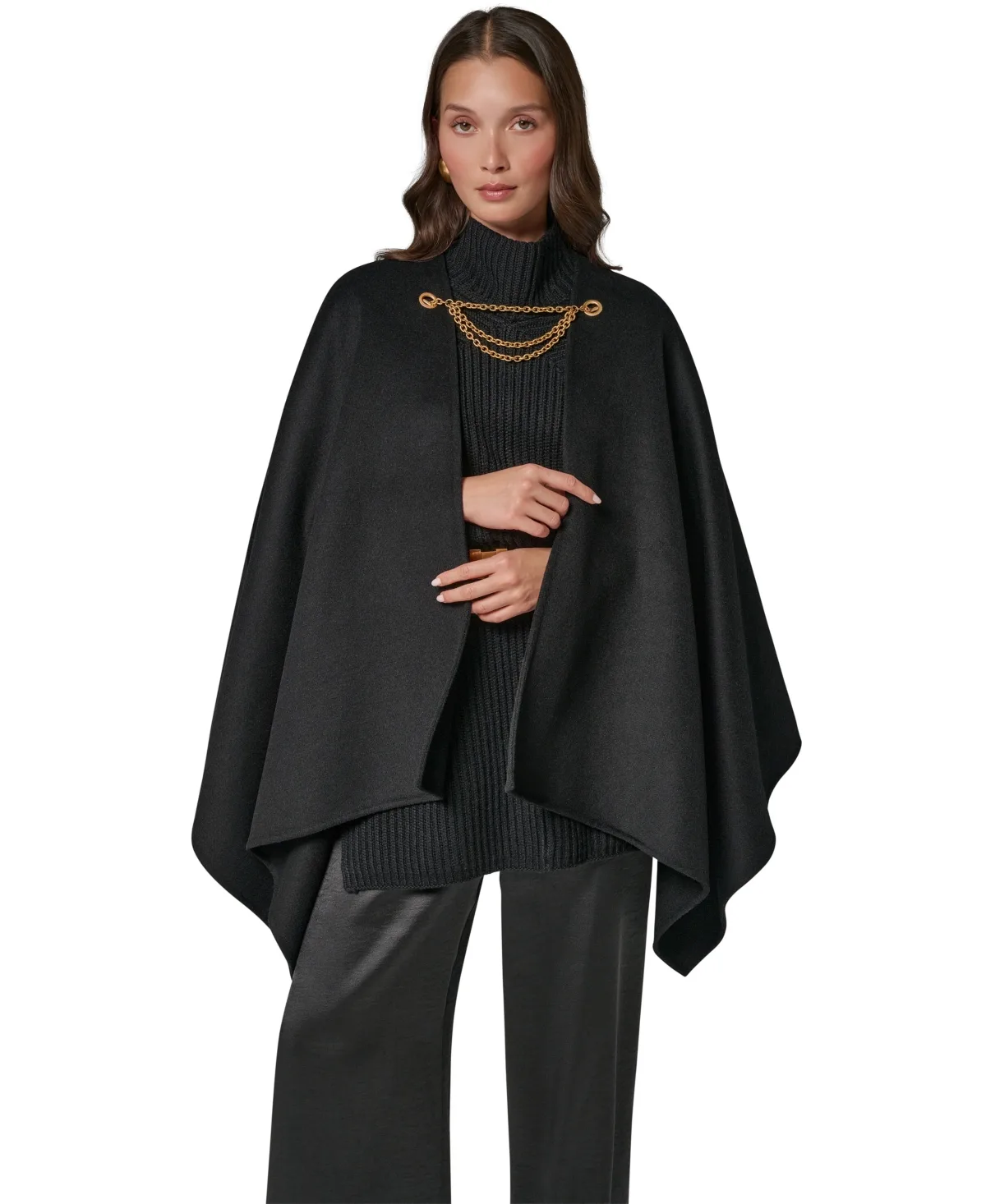 Wool-Blend Chain-Closure Cape Coat