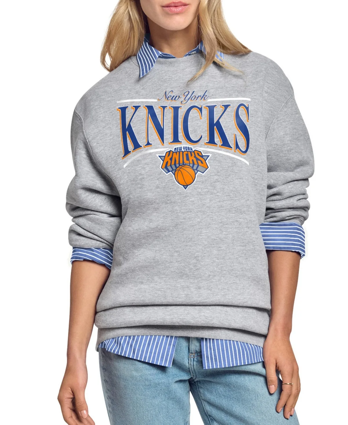 New York Knicks Arch Stripe Fleece Crewneck Sweatshirt by Starter