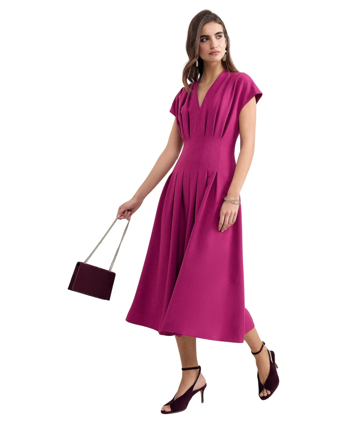 Hanna Pleated V-Neck Midi Dress by Phase Eight