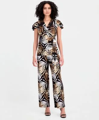 Leo Palm Print Flutter Sleeve Wrap Top Palm Print Pull on Wide Leg Pants by Anne Klein