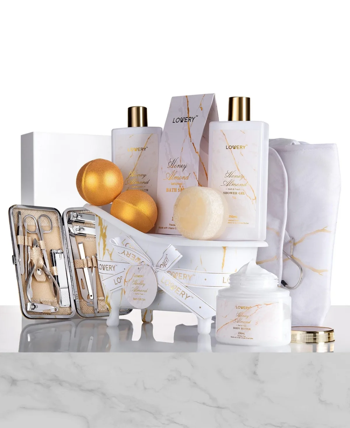 Home Spa Body Care Gift Set Honey Almond Self Care Kit Stress Relief Gifts 31 Piece Bath and Body Kit by Lovery