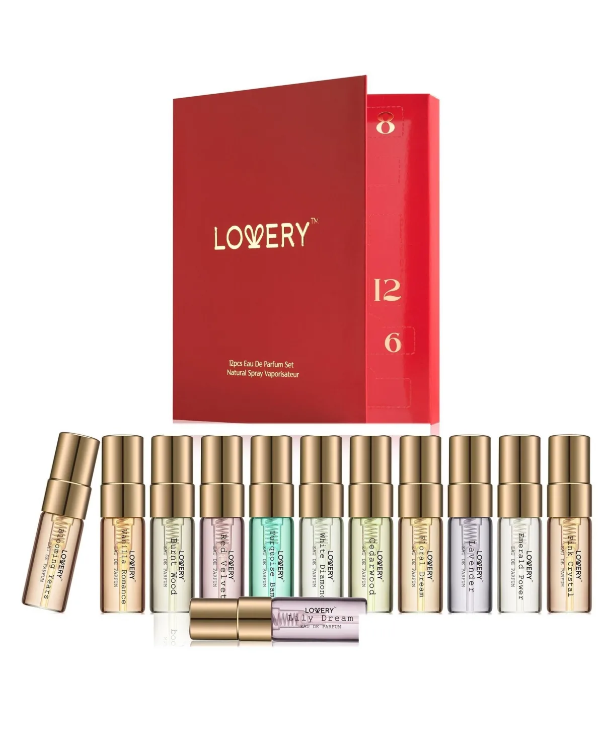 12 Days of Glow 12-Piece Assorted Sampler Travel Perfume Gift Set by Lovery