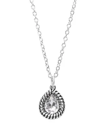 Sterling Silver Crystal Pear Oxidized Rope Edge Necklace Earrings by Macy's