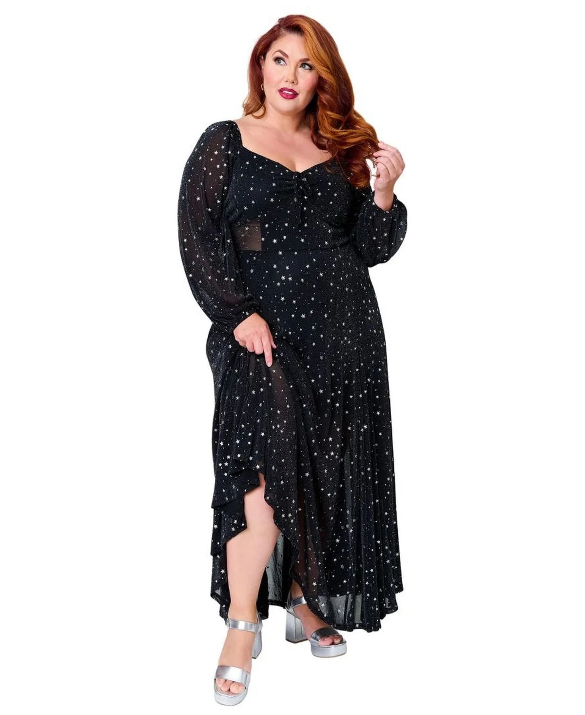 Cotton Sweetheart Sheer-Panel Maxi Dress by Unique Vintage