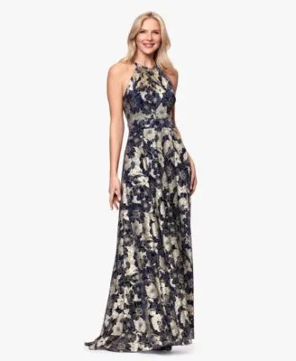 Halter Neck Wrap Foil Gown by B&a by Betsy and Adam