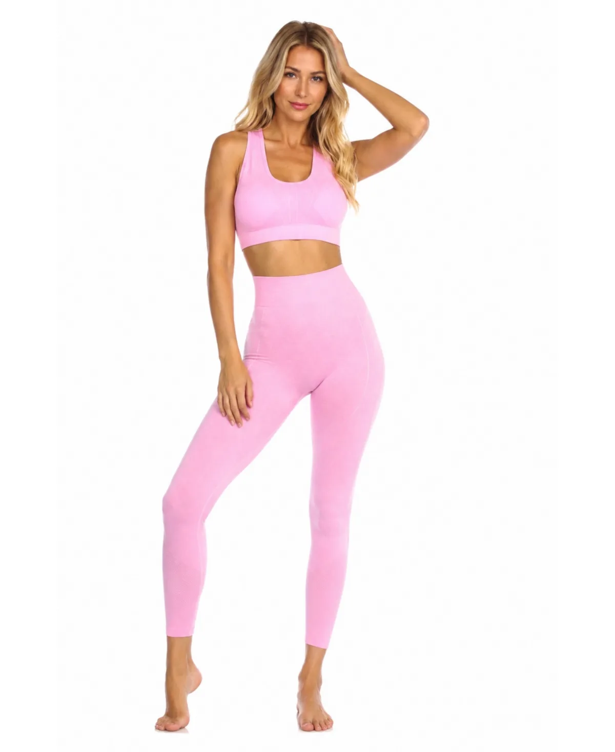Open-Back Seamless High-Waisted Sports Bra and Leggings, 2-Piece Set by La Moda Clothing