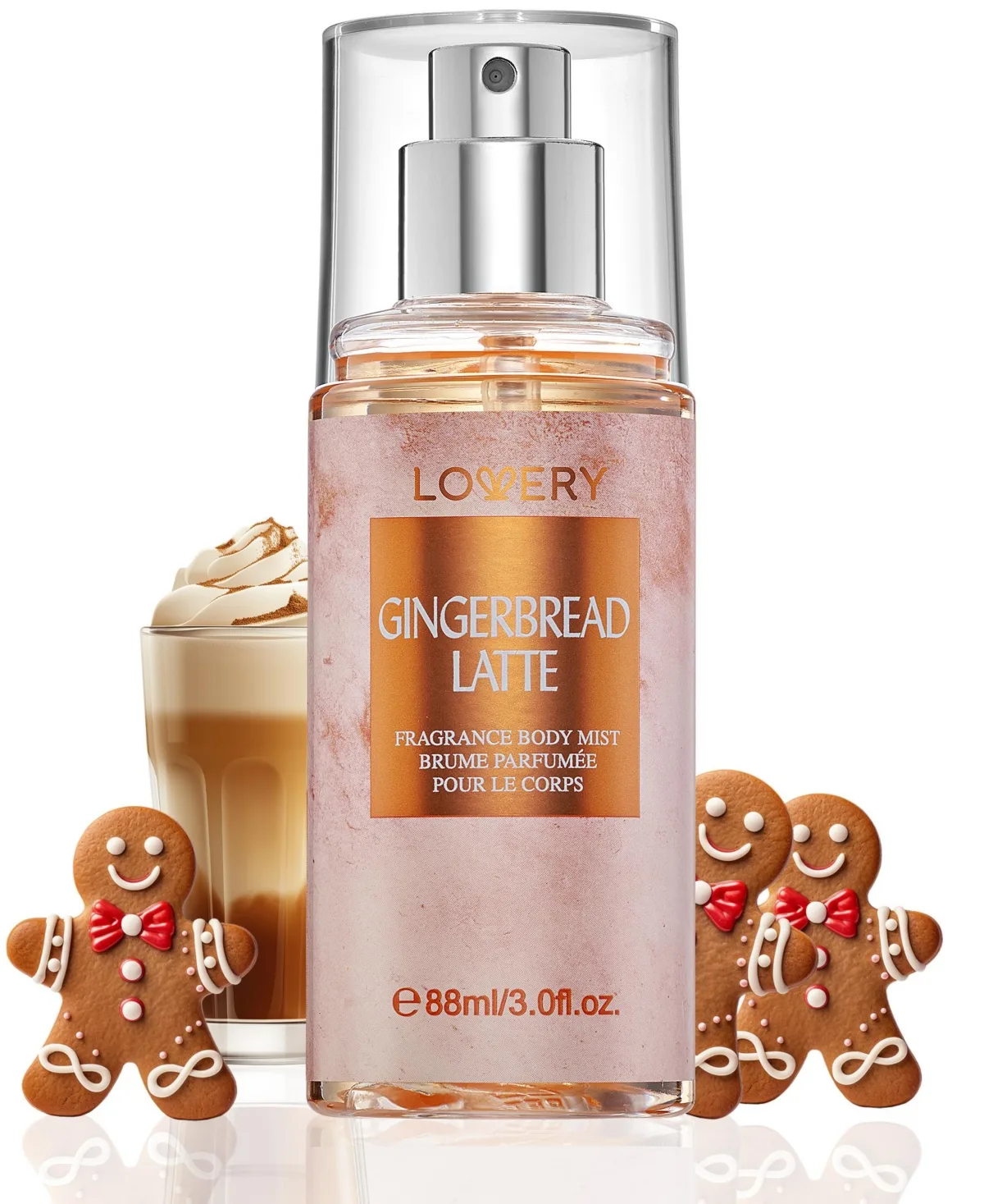 Gingerbread Latte Body Mist Spray, Warm Gourmand Fragrance with Gingerbread, Latte and Vanilla Notes, 3 Fl oz by Lovery