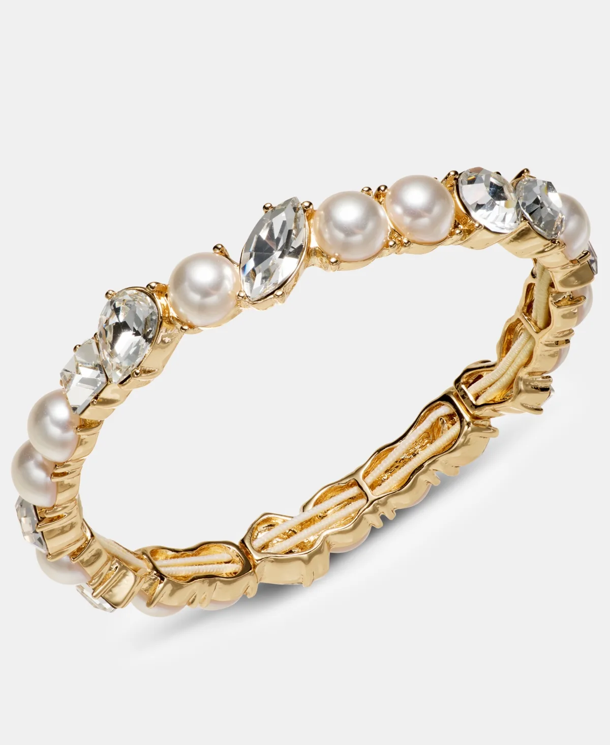 Glass Crystal and Faux Pearl Gold-Tone Cluster Stretch Bracelet by Anne Klein