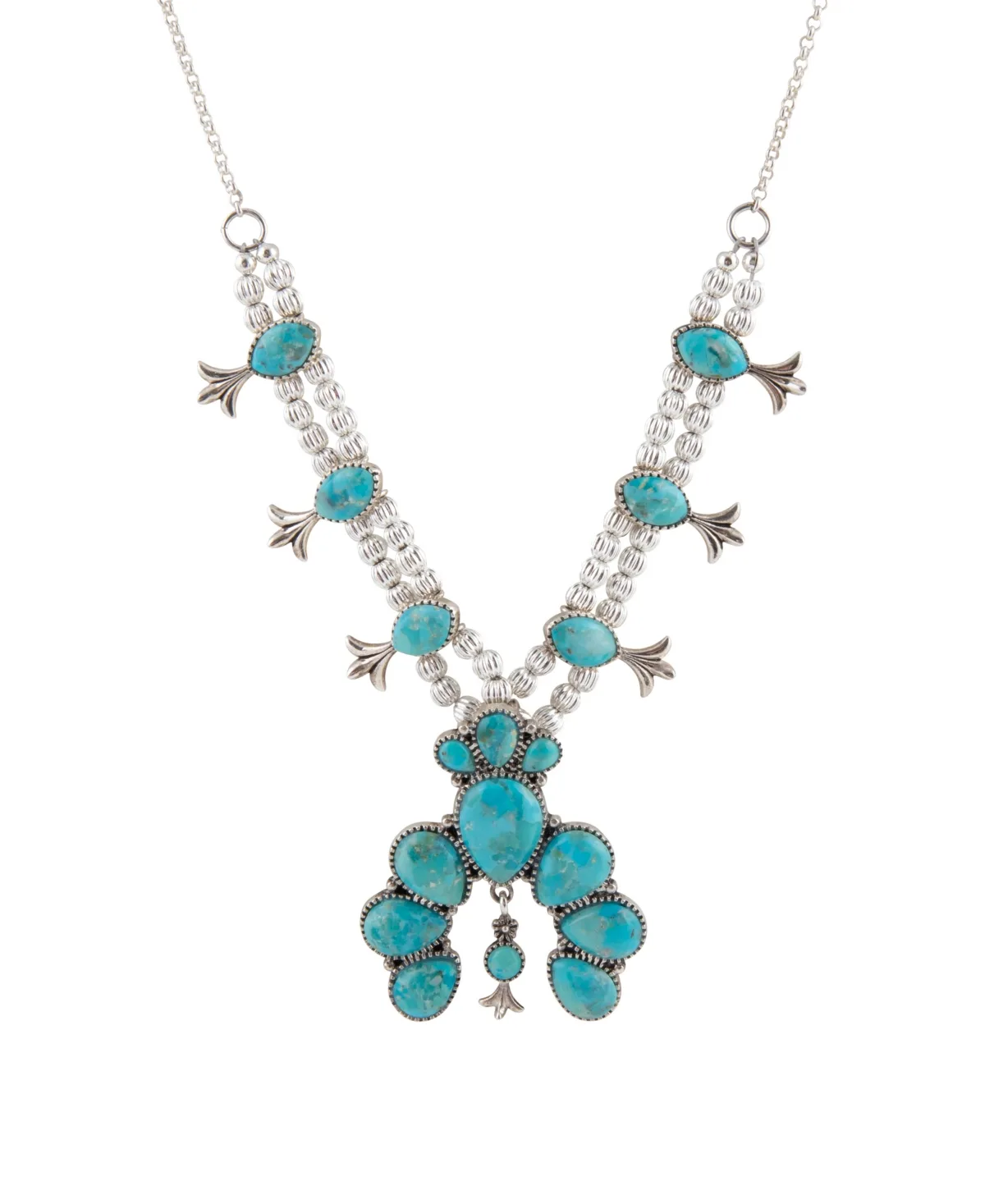 Squash Blossom Statement Blue Turquoise and Silver Necklace by Barse