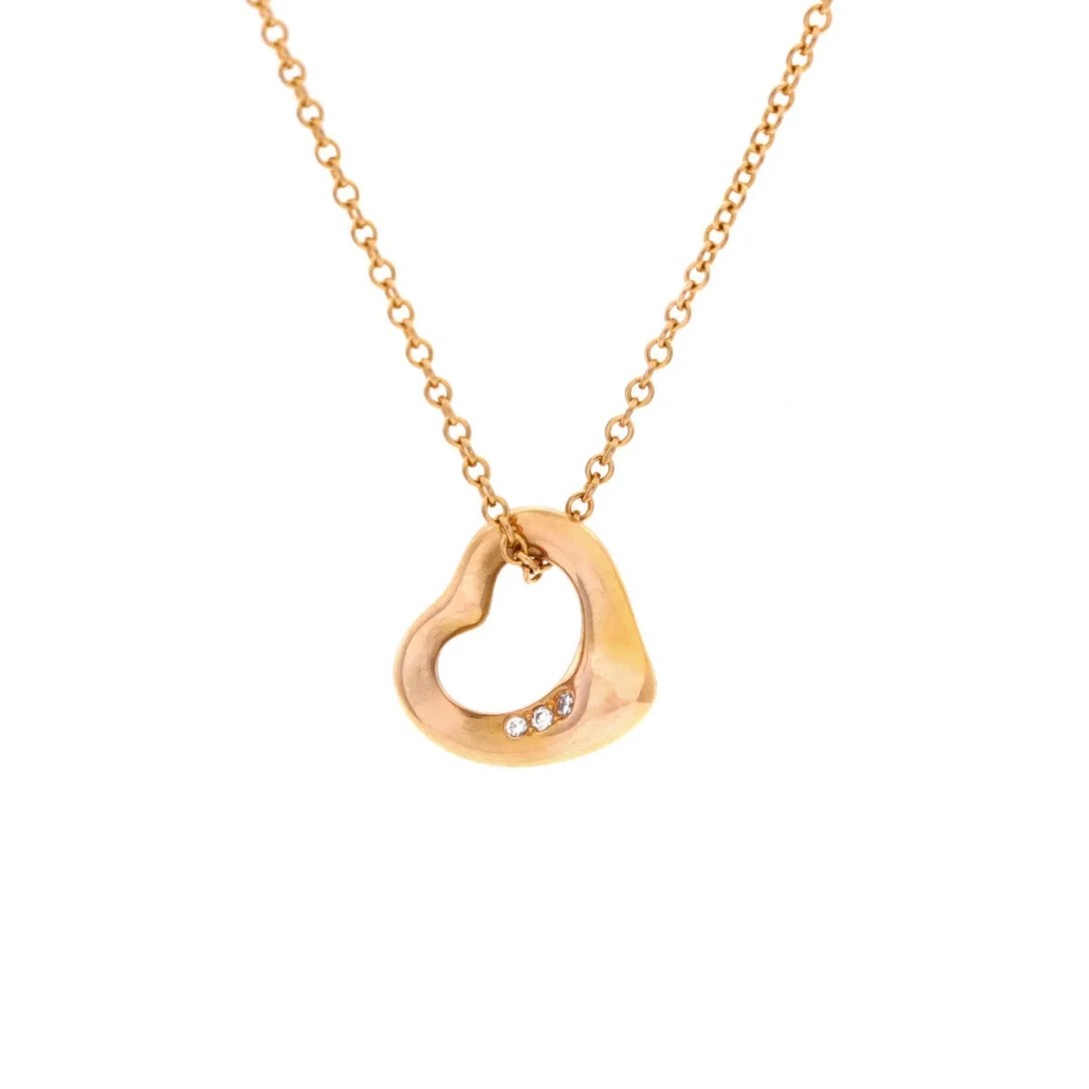 Pre-Owned Tiffany & Co Elsa Peretti Open Heart 3 Diamonds Pendant Necklace by Tiffany & Co.