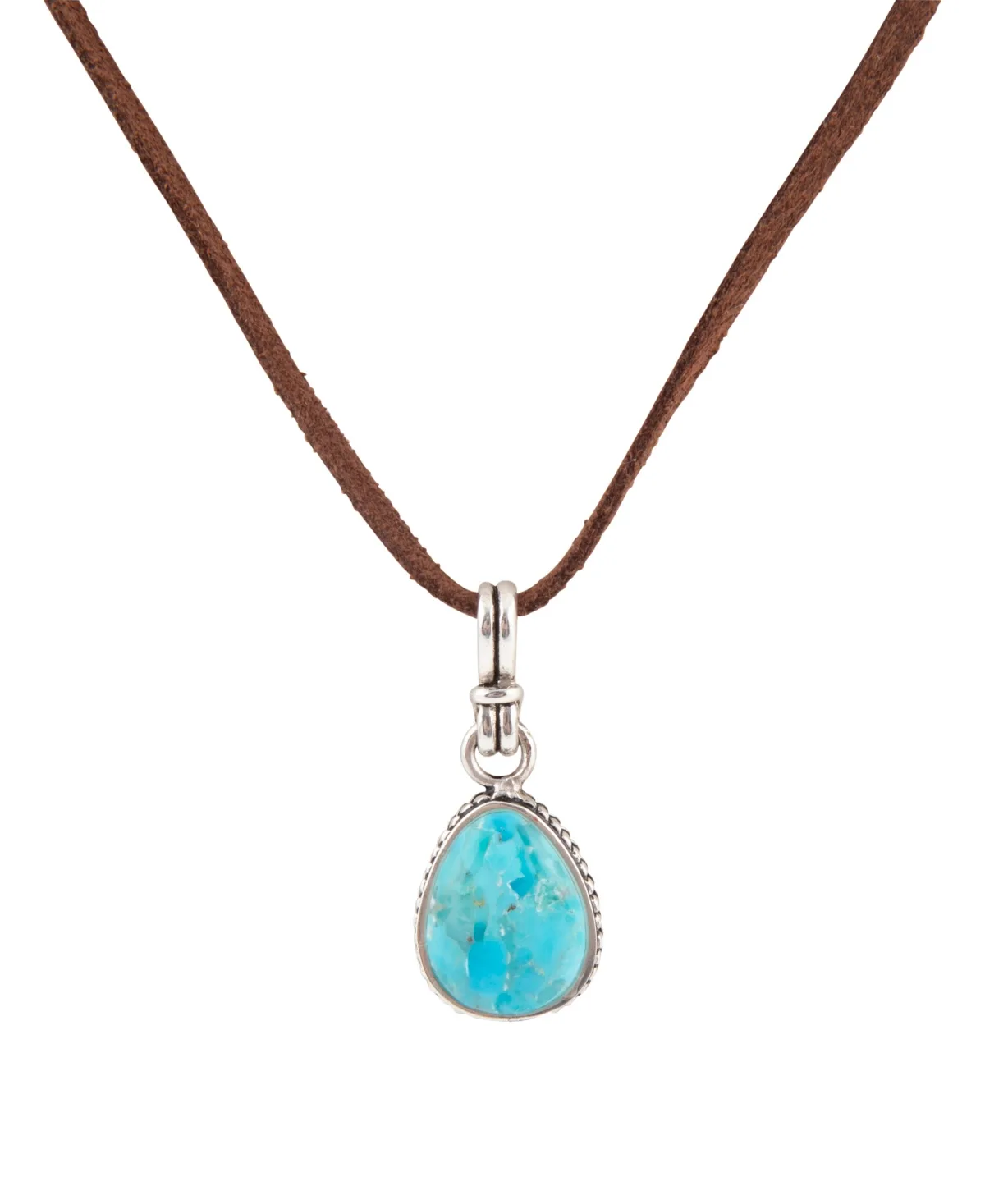 Basic Blue Turquoise and Silver Pendant Leather Necklace by Barse