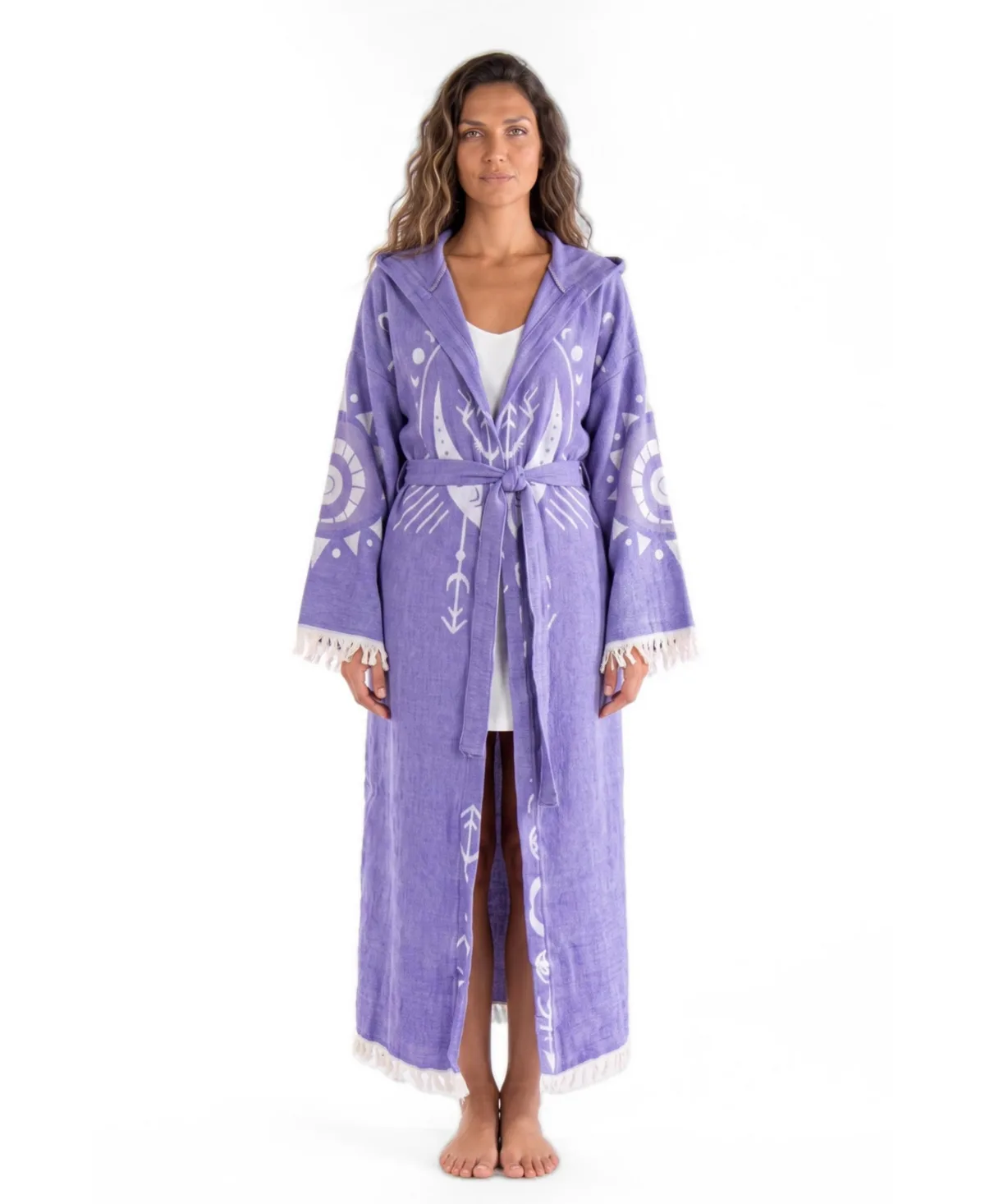 Luna Handwoven Jacquard V-Neck Beach Cover-Up Robe by Tutunaki