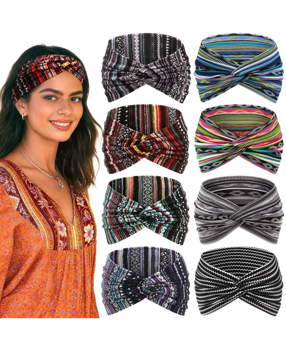 Boho Wide Knotted Headband, 8-Piece Set by Furlihong