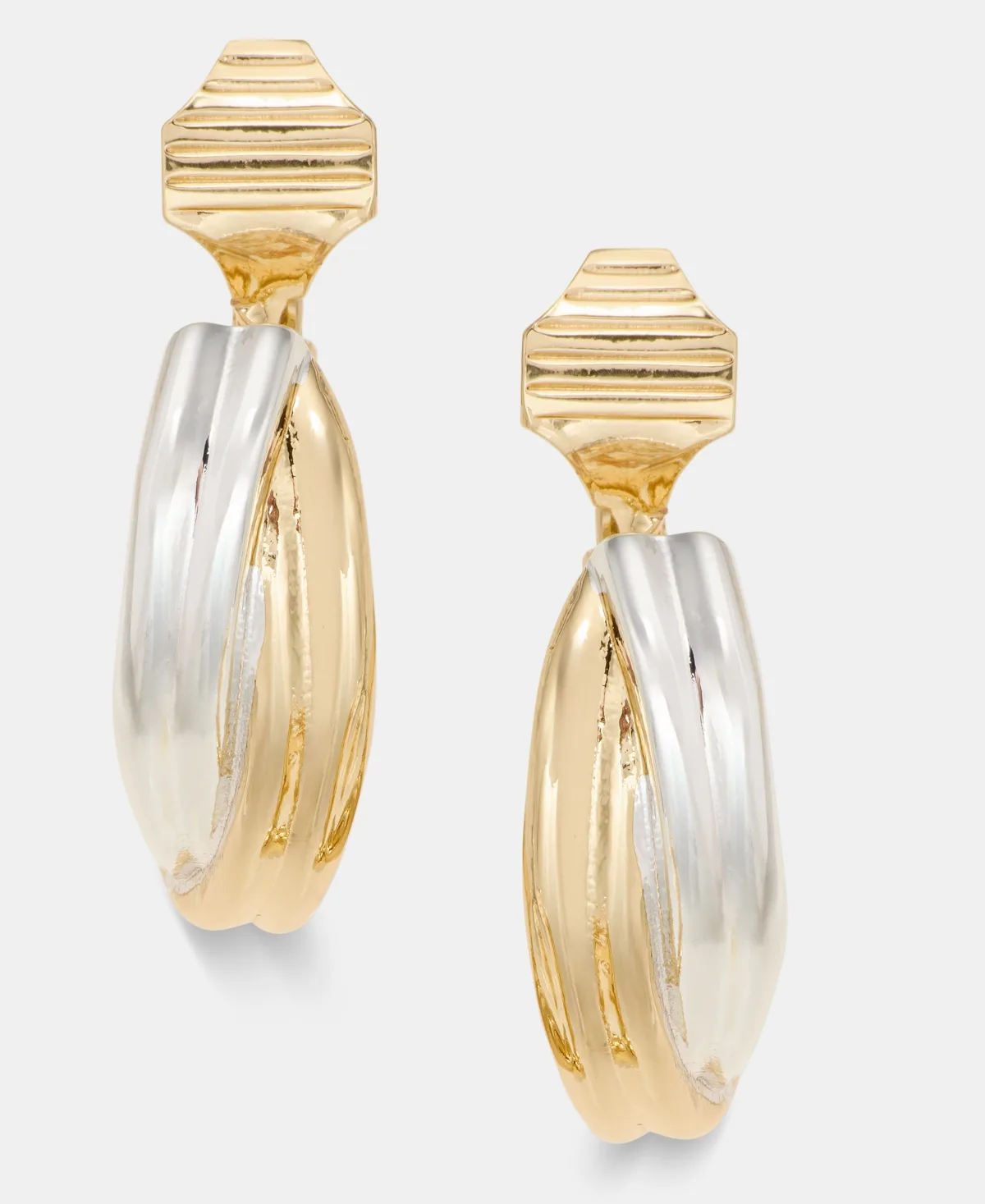 Clip-On Twisted Hoop Earrings - Mixed Metal