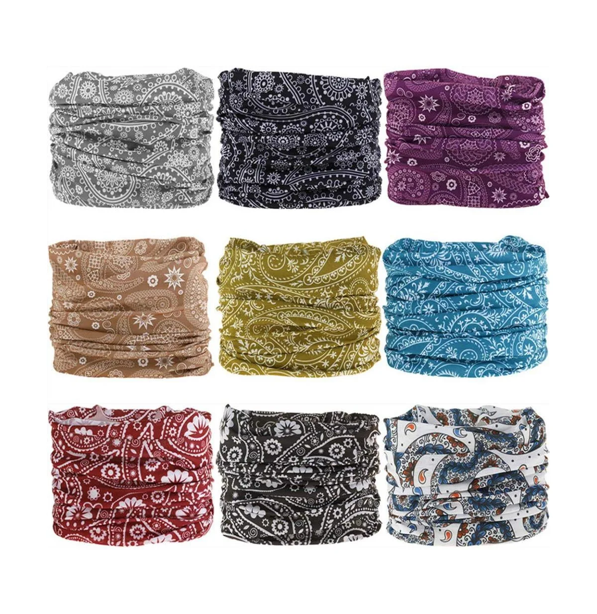 Polyester Neck Gaiter Headband Face Mask Magic Scarf Bandana 9pc by Sportneer