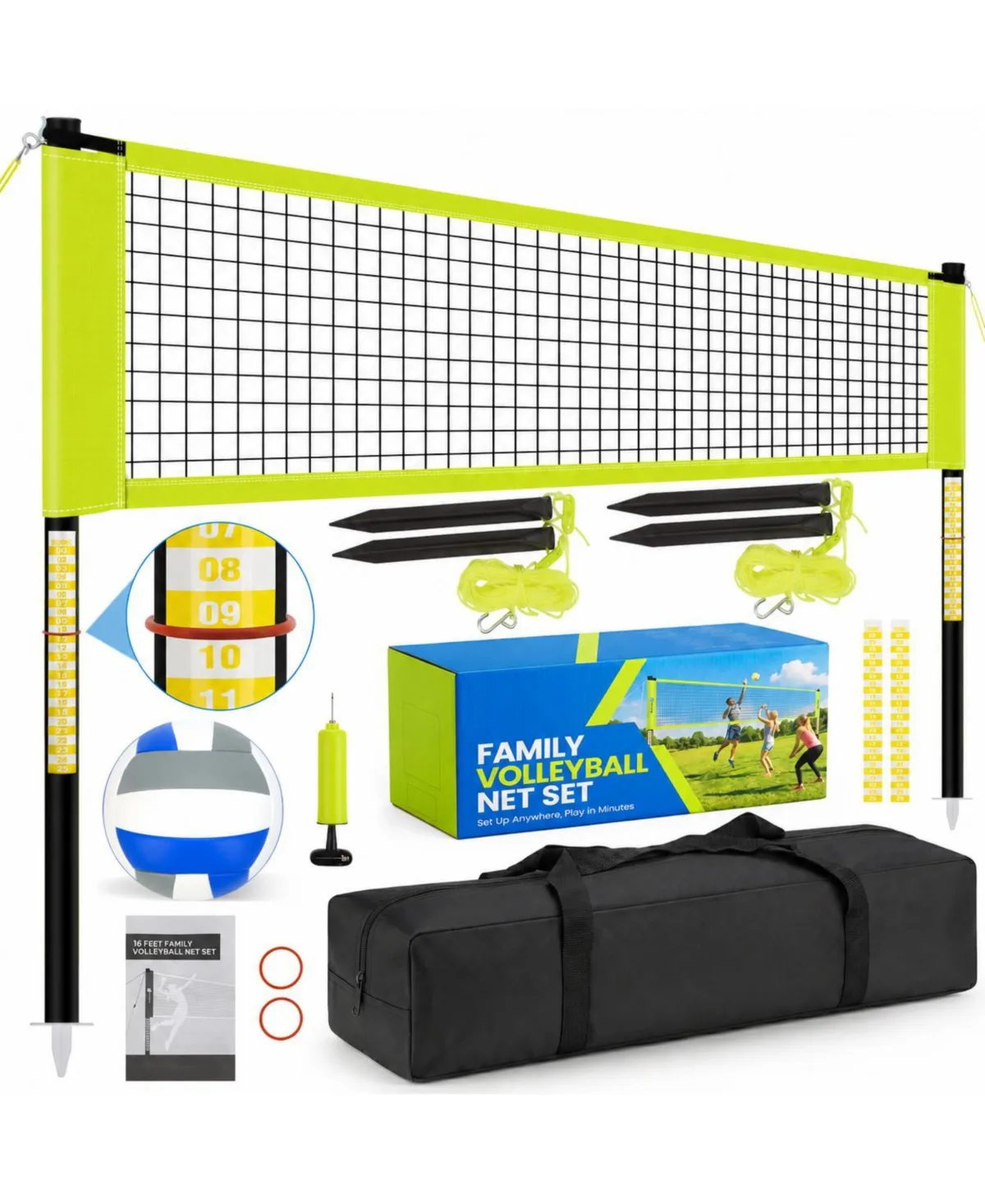 Outdoor Volleyball Net Set Adjustable Poles Portable Backyard Beach Game by Furlihong