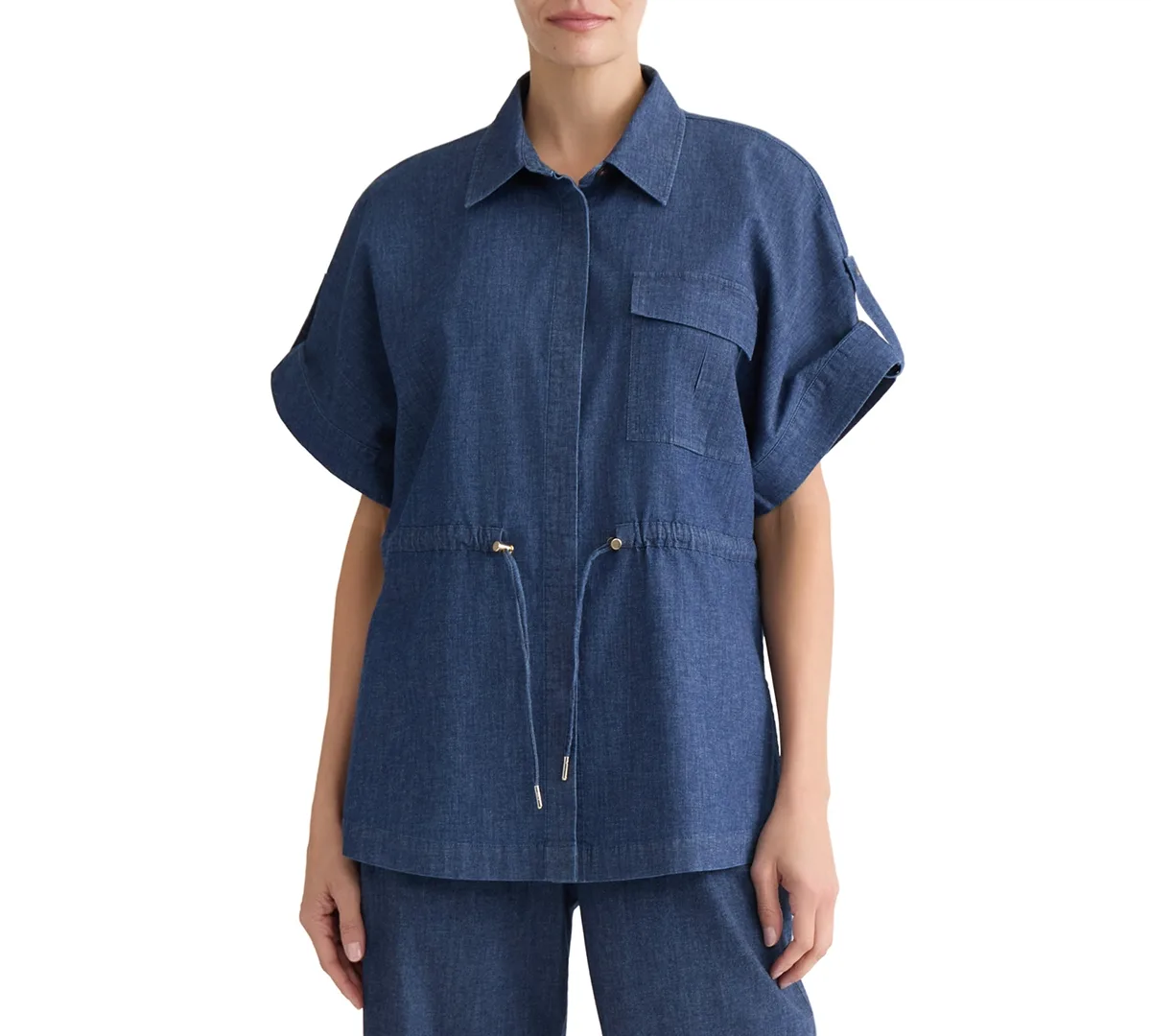 Button-Front Cinch Waist Shirt by Jones New York