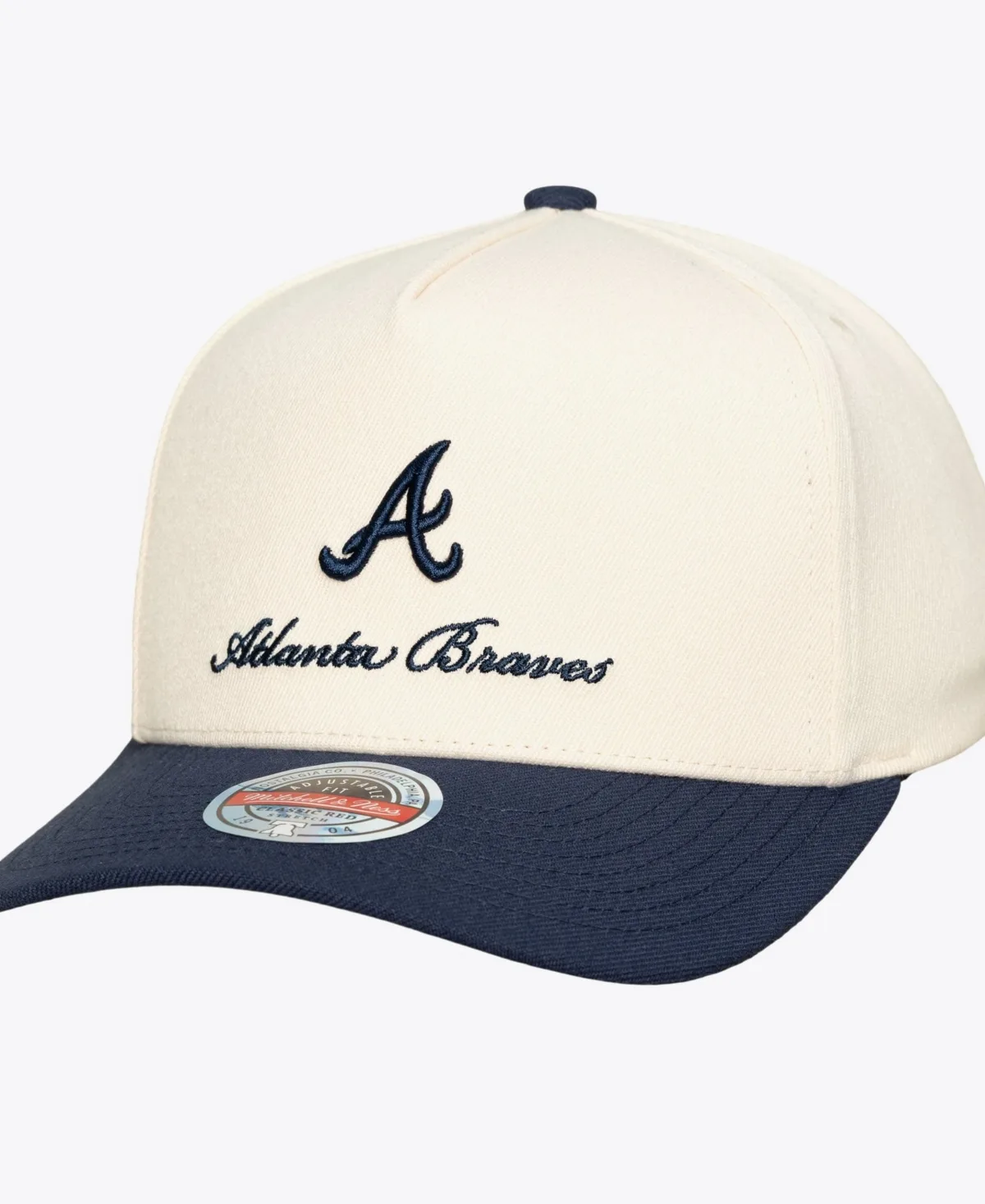 Cream/Navy Atlanta Braves Flawless Stretch-Snapback Hat by Mitchell & Ness