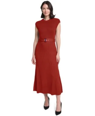 Belted Midi Ribbed Dress by Jessica Howard