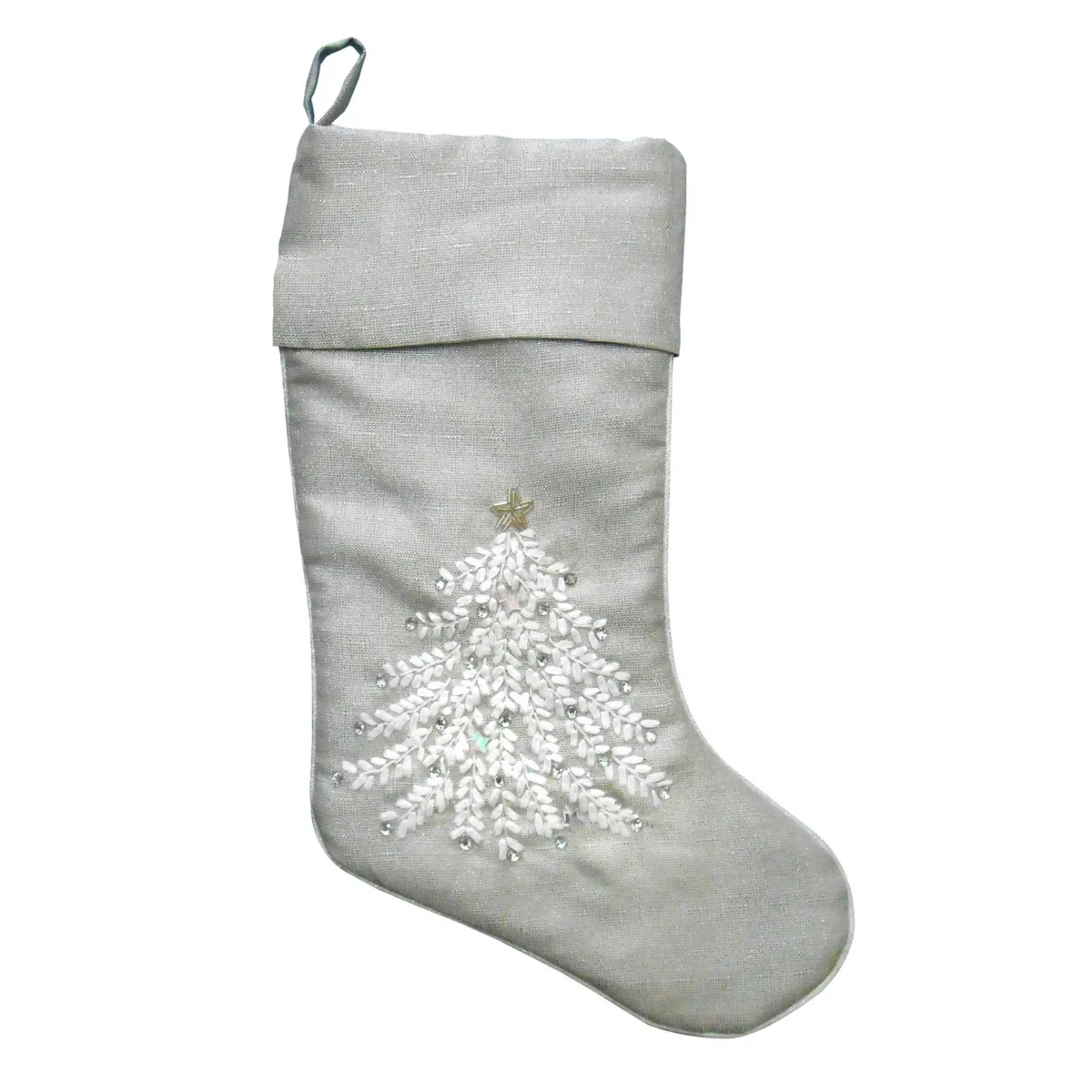 14 x 19 Silver Stocking with Xmas Design by National Tree Company