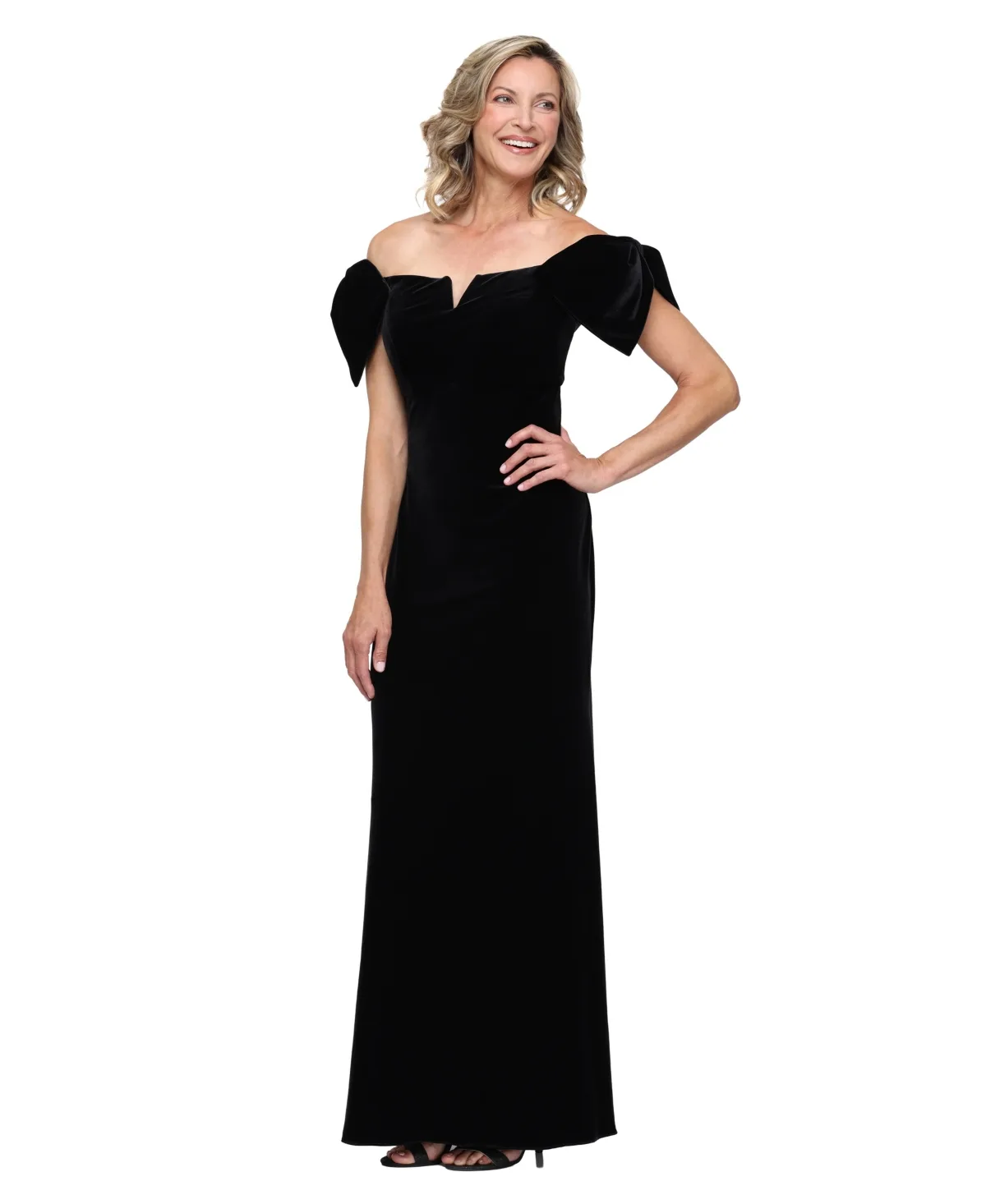 Off-the-Shoulder Velvet Bow Detail Dress by Alex Evenings