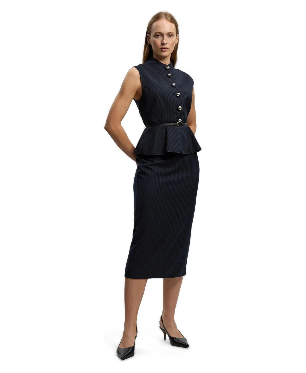 Sleeveless Peplum Midi Dress by Karen Millen