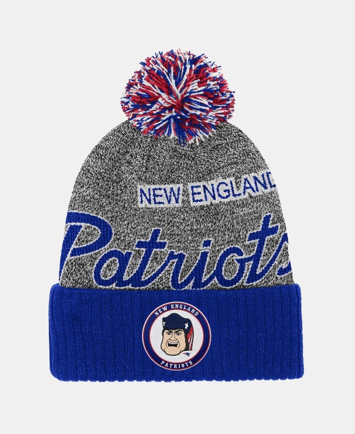 New England Patriots Knit Cuffed Puff Beanie by Mitchell & Ness