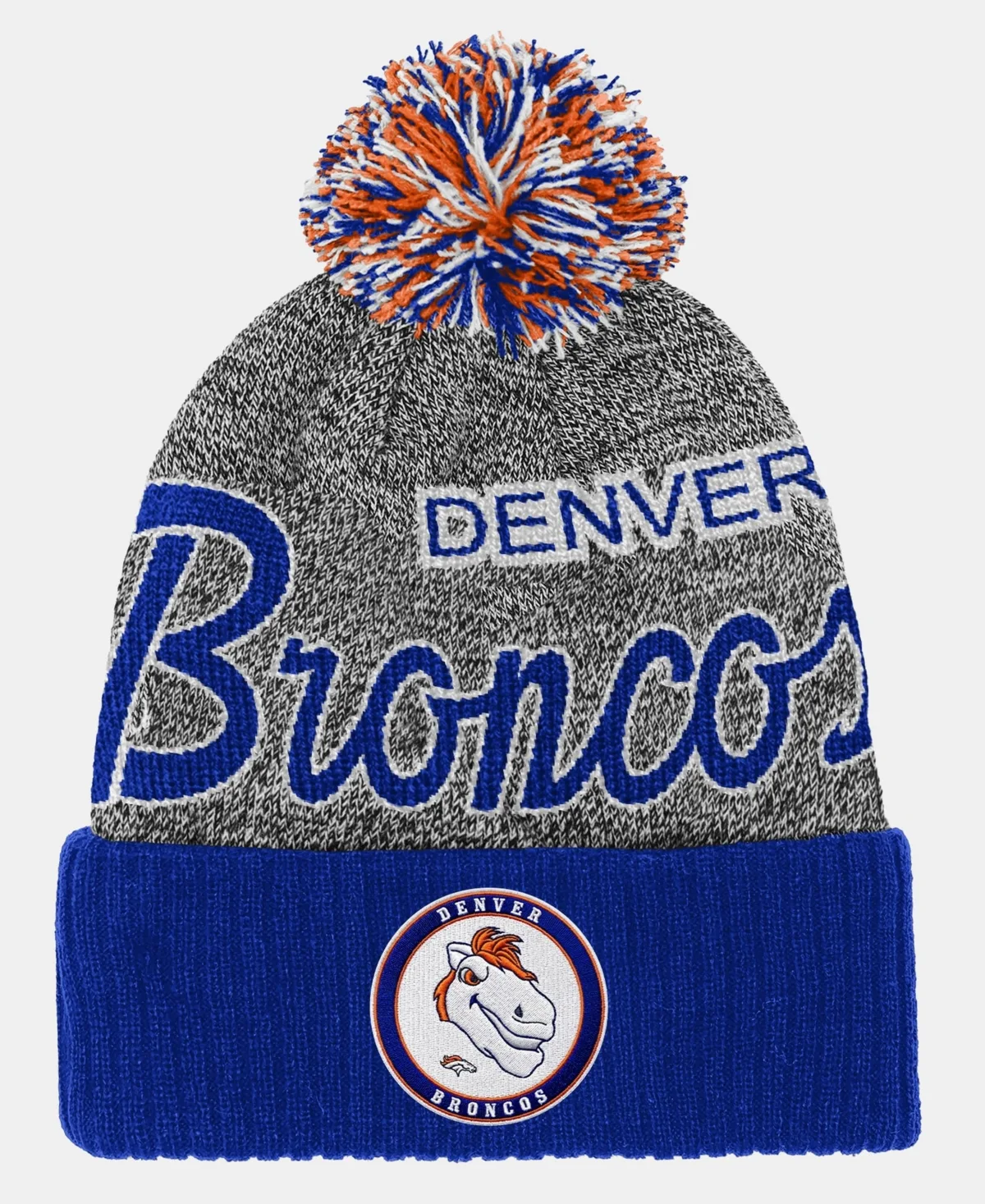 Mitchell & Ness Denver Broncos Cuffed Knit Hat with Puff by Mitchell & Ness