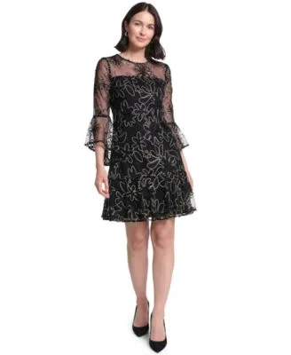 A Line Bell Sleeve Floral Print Dress by Jessica Howard