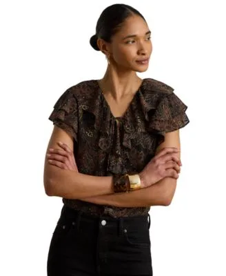 Paisley Ruffle Trim Georgette Blouse by Ralph Lauren