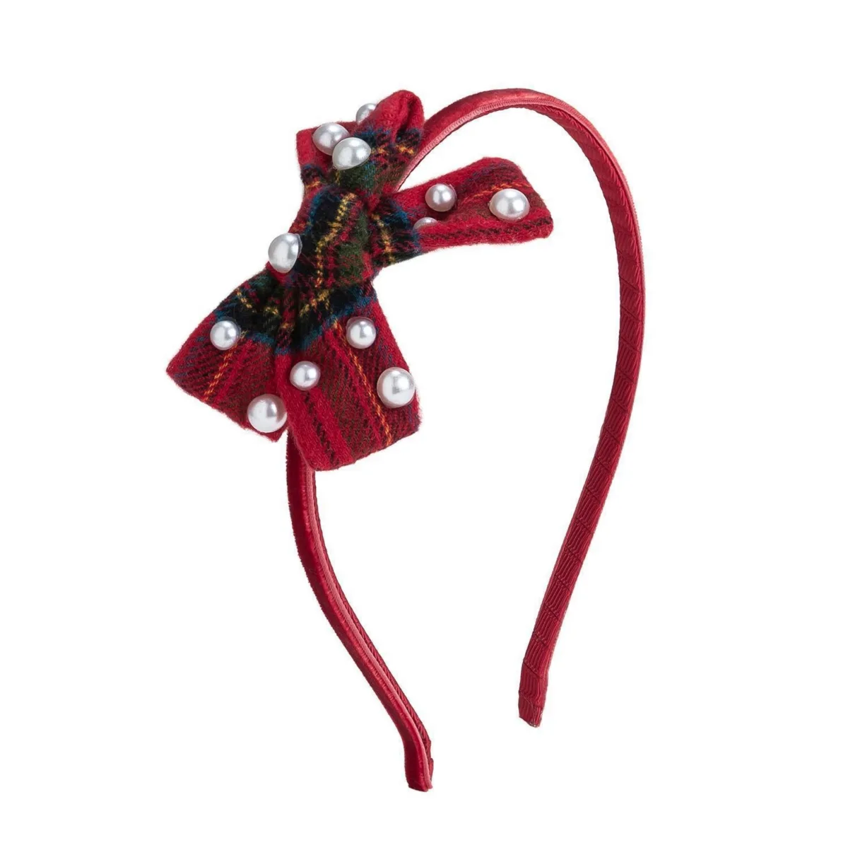 Christmas Tartan Pearl Bow Headband by Sweet Wink