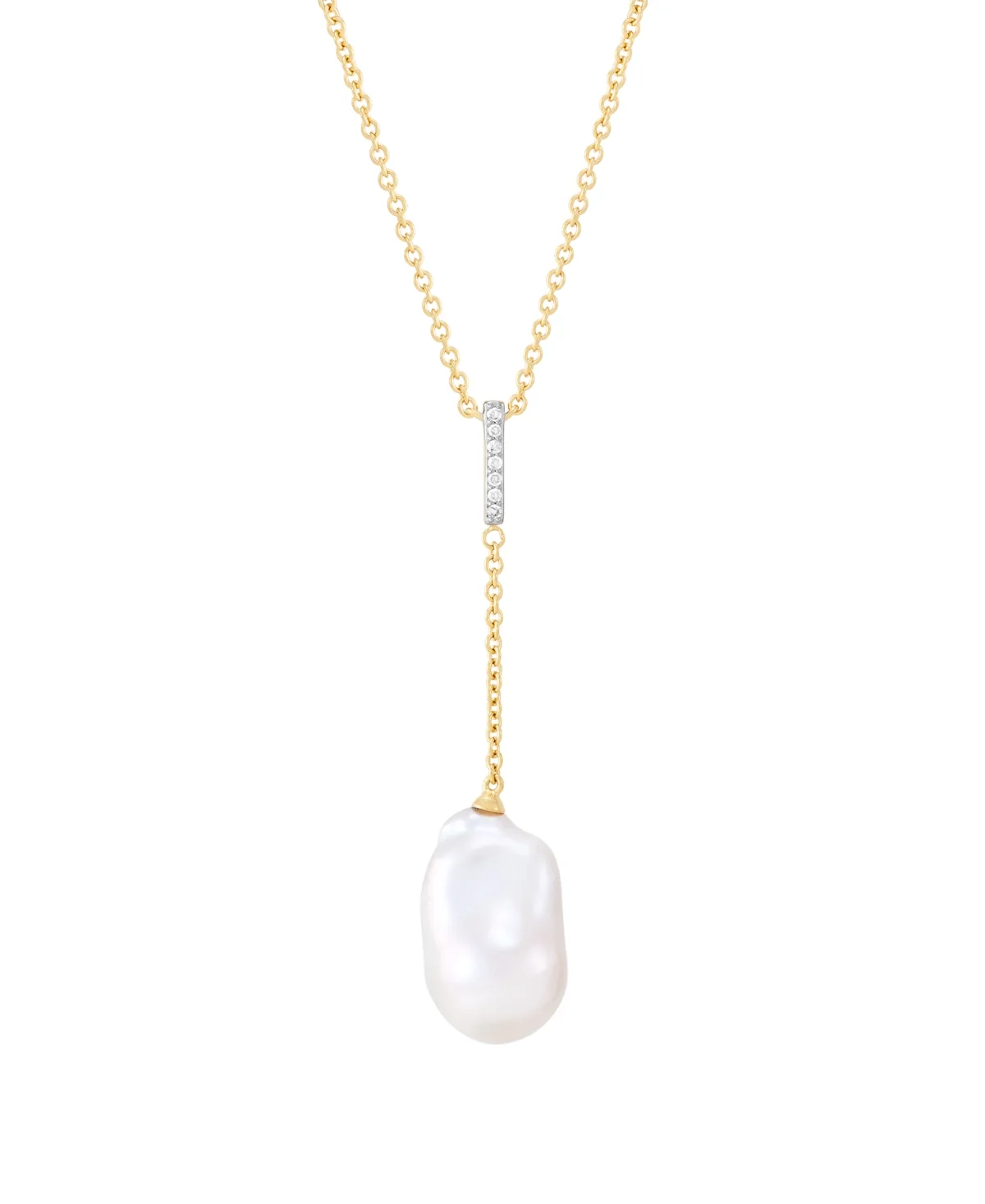 Cultured Freshwater Pearl and Diamond Cable Chain Necklace (under 1/4 ct. t.w.) in 14k Yellow Gold-Plated Sterling Silver by Macy's