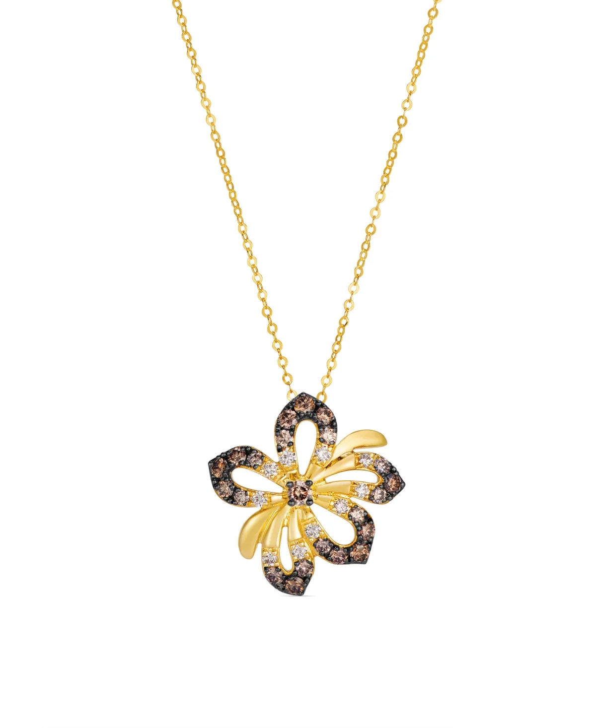 Chocolate Diamond Floral Motif Diamond Pendant (0.91 ct. t.w.) in 14k Yellow Gold