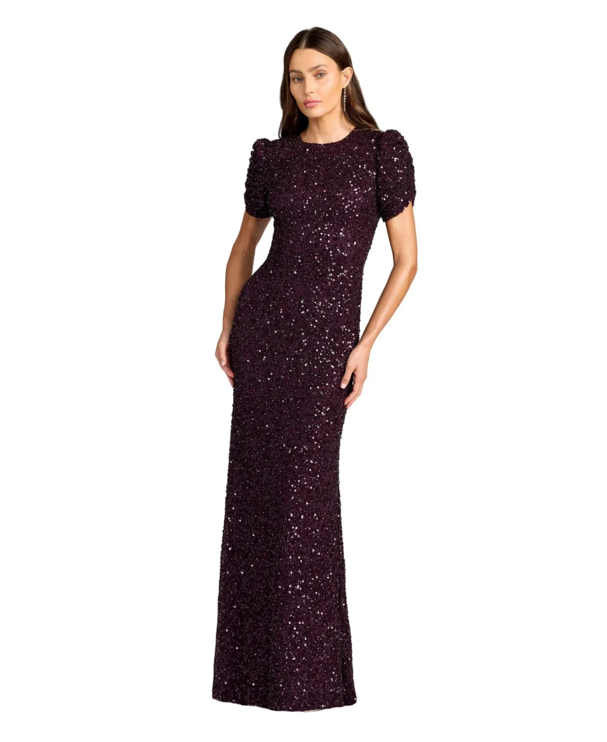 Embellished Mesh High-Neck Short Sleeve Gown by M.A.C.
