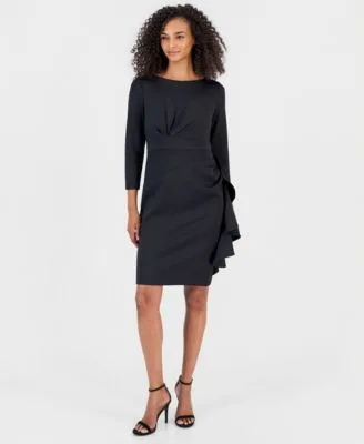 Boat Neck Draped Cascading Ruffle Sheath Dress by Anne Klein