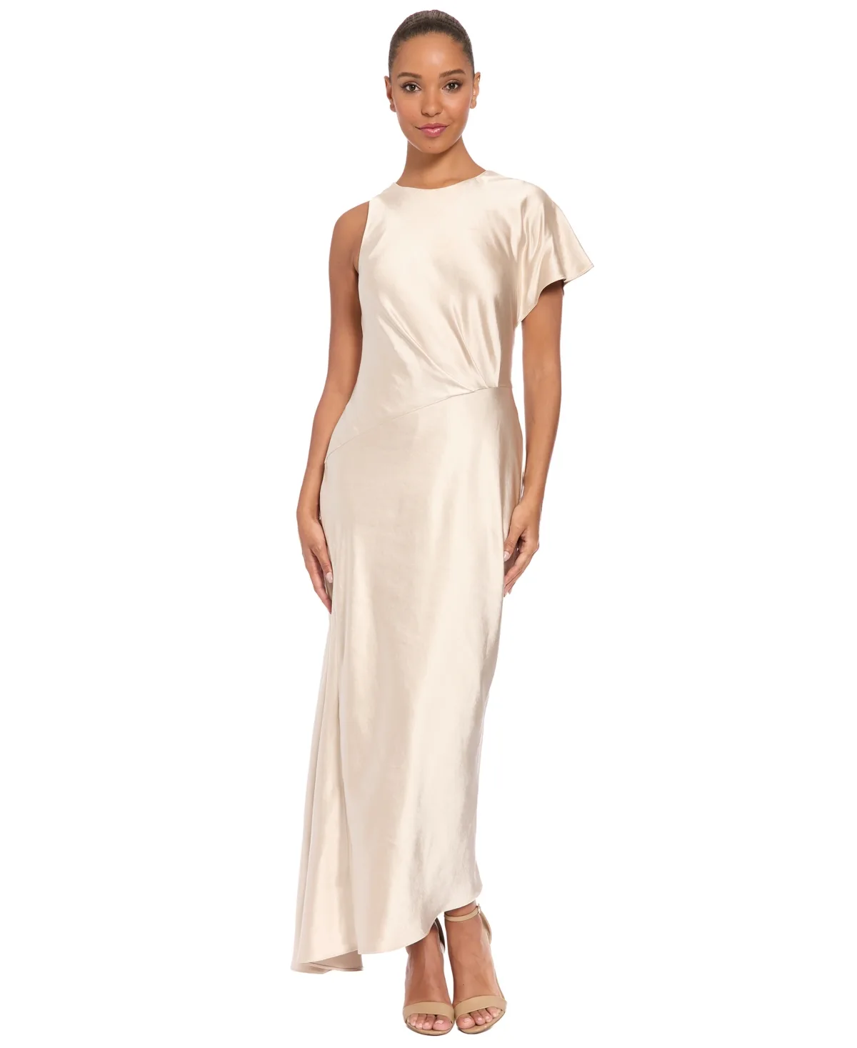 Satin Asymmetrical Short-Sleeve Dress