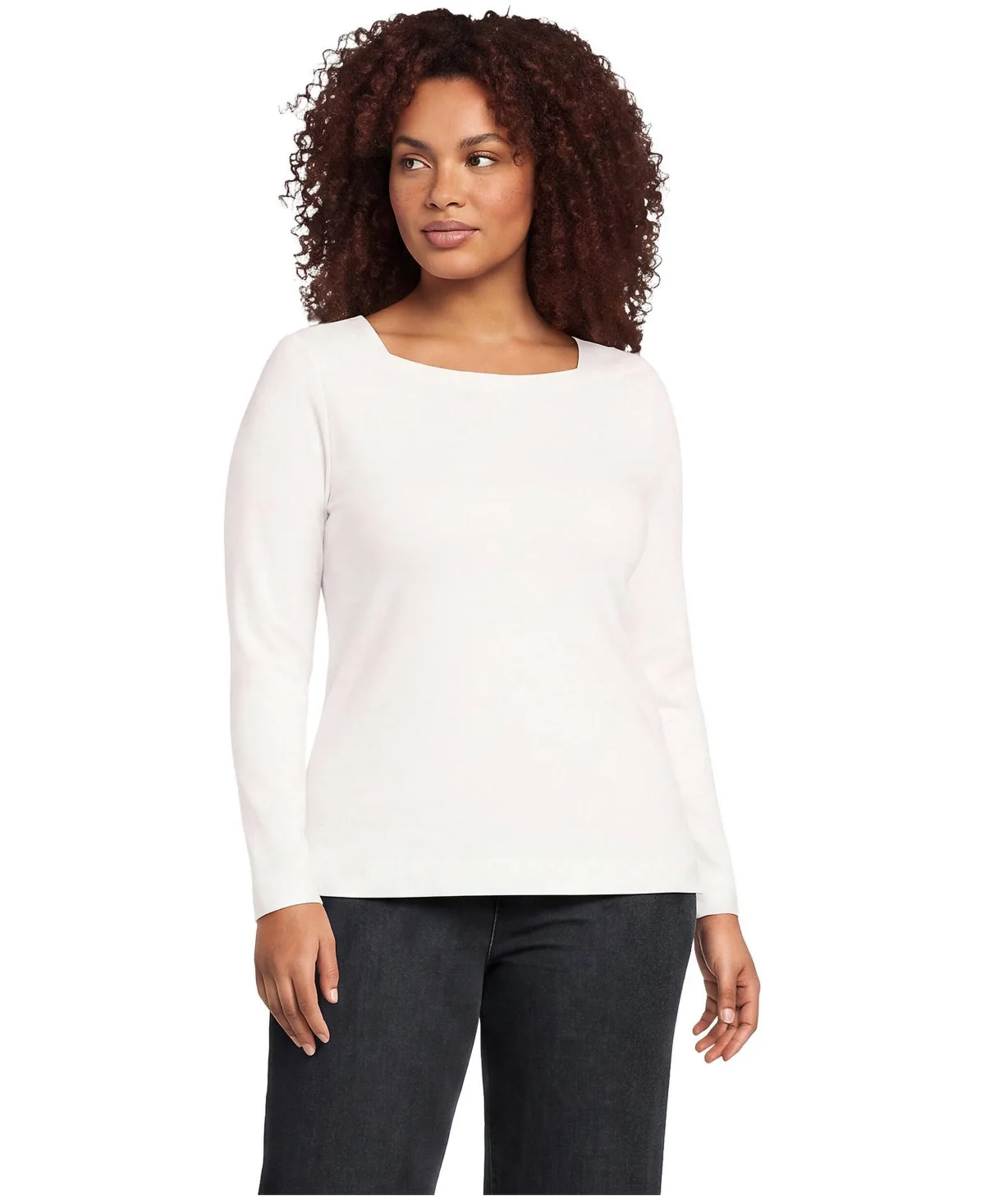 Long Sleeve Polished Essentials Straight Neck Tee by Lands' End